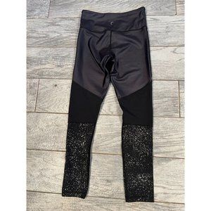 Zyia Active Leggings 4‎ Black Metallic polka dot High Rise Yoga Pants Womens